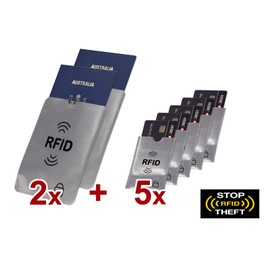 7X RFID Blocking Sleeves Secure Passport Credit Card ID Protector Anti Theft Scan Safe Holder Blocker Identity Prevention Aluminum Foil Slim Silver (89030A1)