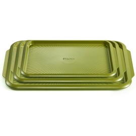 Absorated SYAINN Non-stick Ceramic Baking Sheet Set, 3 Pieces- Aluminum Steel Cookie Sheets for Baking-Includes Half/Quarter/Jelly Roll Pans-Warp Resistant, Toxic, PTFE & PFOA Free-Grenoble Green