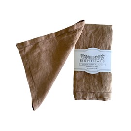Linen Napkins –100% French Flax – Hemstitch Stonewashed Pure Linen Cloth Napkins - Size 50cm x 50cm – Set of 4 (Caramel)