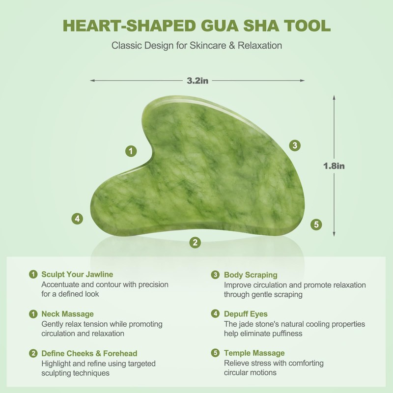 3 PCS Jade Stone Gua Sha Set Face Massager, Body