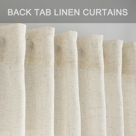 VOILYBIRD Natural Thick Linen Curtains 96 Inches Long for Living Room, Rustic Farmhouse Drapes Light Filtering Semi Sheer, Back Tab & Rod Pocket, 52x96, 2 Panels