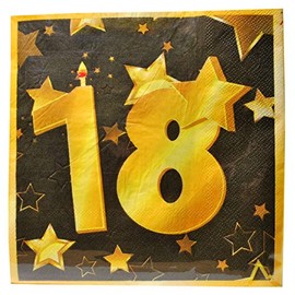 Udo Schmidt GmbH & Co. KG 20-Piece Birthday Paper Serviettes 18 Years Gold/Black Party Decoration