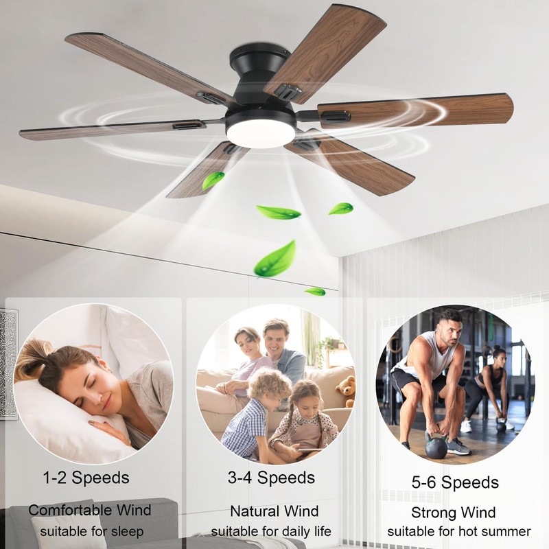 KNUN 56 inch Ceiling Fans with Lights,Brown Flush Mount Ceiling