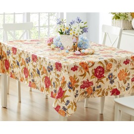 Newbridge Nicolette Multicolor Floral Vinyl Flannel Backed Tablecloth, Traditional Tapestry Flower Design, Easy Care Wipe Clean Indoor Outdoor Table Cover, 52 x 52 Inch Square