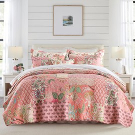 NEWLAKE Cotton Patchwork Bedspread, 3-Piece Bedding Quilt Set with Real Stitched Embroidery, Reversible Matelasse Bed Coverlet Set,Bohemian Floral, King Size