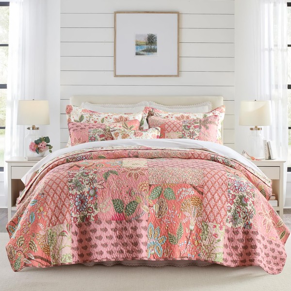 NEWLAKE Cotton Patchwork Bedspread, 3-Piece Bedding Quilt Set with Real