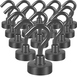 Neosmuk Magnetic Hooks,30lb+ Heavy Duty Earth Magnets with Hook for Refrigerator, Extra Strong Cruise Hook for Hanging, Magnetic Hanger for Curtain, Grill (Grey, 15 Pack)