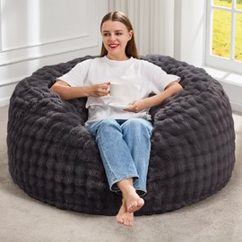 Hobestluk Bean Bag Chairs Beanbag Chair with Filler Adult Bean Bags with Fluffy & Machine Washable Cover, Giant Bean Bag Chairs for Aduts (Dark Grey, 3FT-36" x 36" x 22")