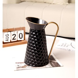 Elegant Black Metal Pitcher Vase, Farmhouse Galvanized Flower Vase, Rustic Decorative Milk Jug for Home Decor