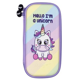 FRINGOO® Kids Pencil Case Hardtop Embossed Cover Double Zipper Pencil Holder Stationery Organiser Funny Novelty Unique Unicorn Design (Hello I'm a Unicorn)