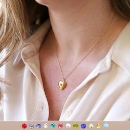 Heart Picture Locket Necklace Women: Gold Heart Shaped Lockets for Women that Hold Pictures - Small Locket with Birthstone Necklace - Photo Necklace with Stainless Steel Locket - Photo Pendant Jewelry