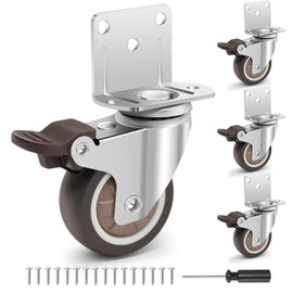 Humagineer 2 Inch Side Mount Casters Set of 4 - No Noise Rubber L-Shaped Caster Wheels, Total Capacity 600 LBS, Non Marking Plate Swivel Wheels for Furniture, Planter, Crib, Cabinet, DIY Project