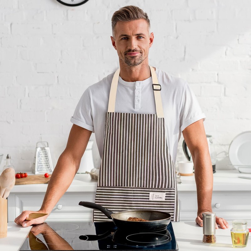 LECTNORE Stripe Bib Apron, Chefs Kitchen Aprons Adjustable Apron with
