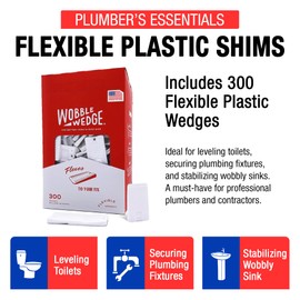 The Original Wobble Wedge Flexible Plastic Shims-Made in USA- Multi-Purpose Leveling Shim for Home Improvement, Furniture & Toilet Leveler, White Plastic Wedges for Tables, Wood Floors & Tile-300 Pack