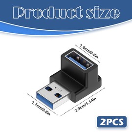 AKSIQIOL 2-Pack USB 3.0 Right Angle Adapters,USB-A Male to Female 90-Degree Extension Connectors for High-Speed Data Transfer & Charging