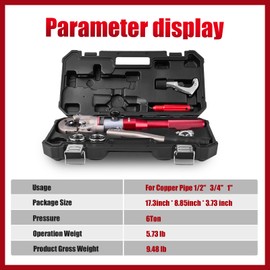ROGVOC Propress Tool, Hydraulic Pipe Crimping Tool with 1/2, 3/4, 1 Inch Jaw for Copper Tube Press Crimper Pressing Pliers, Pipe Cutter and Deburring Kit
