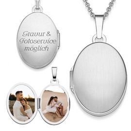 Medaillon oval zum Öffnen für Bilder Silber 925 | Kette Damen Medallion mit Bild | Foto Amulett Anhänger antik Vintage | Halskette Herzkette mit Gravur