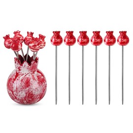 Folkulture Cocktail Picks for Drinks | Set of 6 Cocktail Skewers or Martini Picks with Holder | Metal Cocktail Picks or Cocktail Toothpicks | Table Decor | Pomegranate