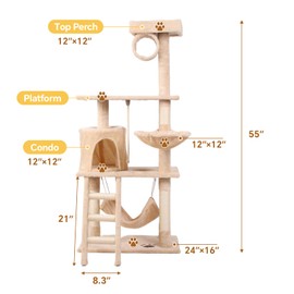 Heemab Multi-Level Climbing Frame with Scratching Posts and Ladders for Cats, Cream White, Easy Assembly