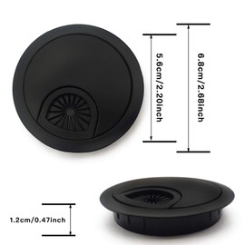 Pack of 2 Cable Grommets Desk, Cable Passage Diameter 60 mm, Desk Duct for Desks, Office, Worktops - Black