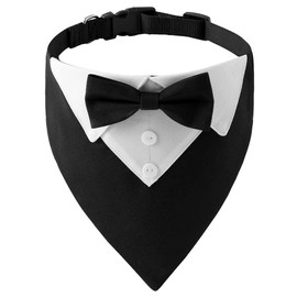 YBGGJO Formal Dog Tuxedo Bandana Dog Cat Scarf Dog Tuxedo Cotton Bandana with Bow Tie and Necktie for Birthday Wedding Party Photoshoot (Black, S)