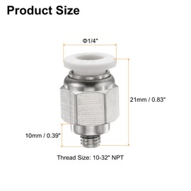 HARFINGTON 5pcs Push to Connect Fitting 1/4" Tube OD x 10-32" UNF Thread Male Straight Union Copper Quick Connect Pneumatic Fitting for Semi Truck Trailer Air Brake System, White