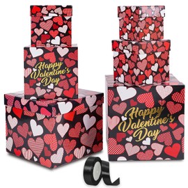 JWSCYSY 6PCS Valentine's Day Nesting Gift Boxes with Lid, Square Gift Boxes with Ribbon, Decorative Boxes Assorted Size for Valentine's Day Presents Wrapping, Party Favor Boxes (Black)