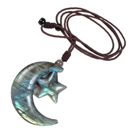 Mookaitedecor Crystal Moon and Star Necklace - Labradorite Pendant Jewelry Gift for Women - Moonstone Healing Crystal Gemstone Reiki Chakra