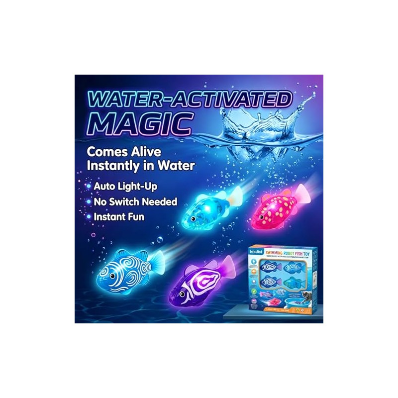 Swimming Robot Fish Water Activated LED Light Up Automatic Interactive
