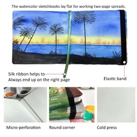 tumuarta Watercolour Sketchbook, 300 g, 25% Cotton, 14 x 14 cm, 24 Sheets, 48 Pages, Fine Grain, Acid-Free, Watercolour Book, Artist Paper, Watercolour Paper Pad, Ideal for Watercolour, Acrylic (Blue,