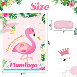 WERNNSAI Pin The Crown on The Flamingo Game - 21” x 28” Flamingo Party Game for Kids Girls with 24 Crowns Flamingo Theme Birthday Baby Shower Party Supplies for Wall Home Room Decorations