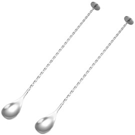 2 Pieces Cocktail Spoon Mixing Spoon Stirring Spoon Iced Tea Spoon Coffee Spoon Long Handle Bar Spoon Stainless Steel Spiral Cocktail Stirrer Coffee Stir Stick Swizzle Stick(Silver, 27.5cm)