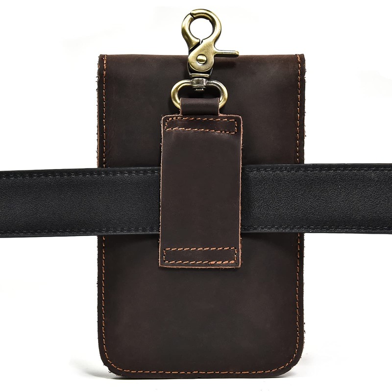 Luufan Men's Waist Pouch, Genuine Leather Belt Pouch, Smartphone Compatible,