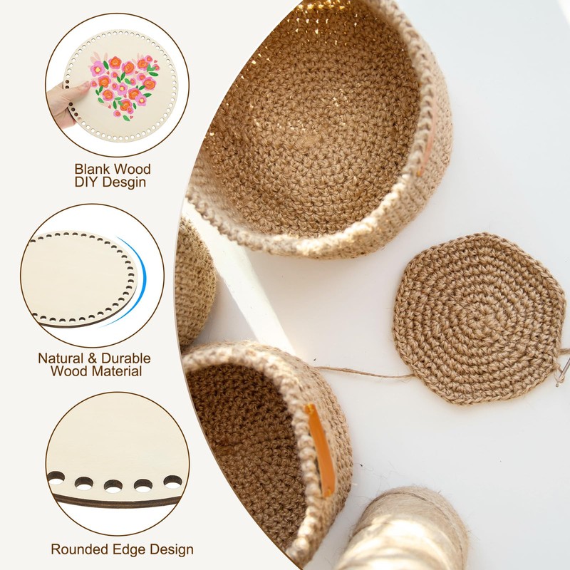 PATIKIL Basket Wood Bottom 6" x 6", Round Natural Wood