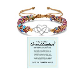 DivaGlamz To My Granddaughter-Infinity Forever Love Heart Bracelet, Natural Emperor Stone Double Layer Purple Beaded Woven Wrap Bracelets Adjustable Mind Peace Gift Jewelry (Heart shaped brown)