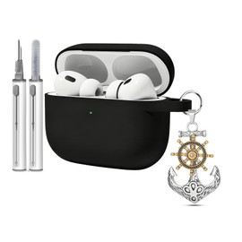 Woyinger for AirPods Pro 3 Case with Cleaner Kit, Soft Silicone Cover for AirPods Pro 3rd Generation Comes with Keychain Pendant for Women Men,Suitable for 3rd Generation Case,Black Anchor