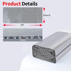 Bettol Reflective Double Side Aluminum Foil Bubble Insulation Sheet, Roof, Window, Garage Door, RV Insulation for Winter and Summer, 3 mm, 24 in X 5 ft