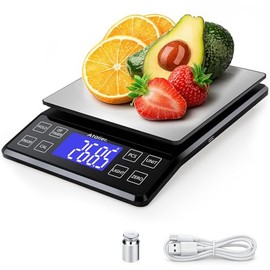 Rechargeable Digital Kitchen Scale, 0.1g Resolution Max 5kg 11Ibs | Food Scale with PCS Counting, Hold, Tare Functions, 6.3"x6.3" Large Stainless Stee