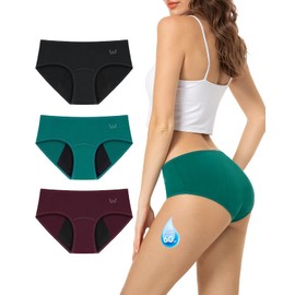 TANSTC Heavy Flow Leakproof Period Underwear Women Cotton Postpartum Teens Hipster 3 Pack Dark Color M