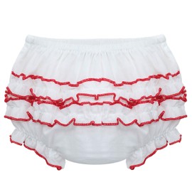 Carriage Boutique Baby Ruffle Panty Diaper Covers For Girls - Classic Baby Bloomers Diaper Cover, White/Red, 9 Months