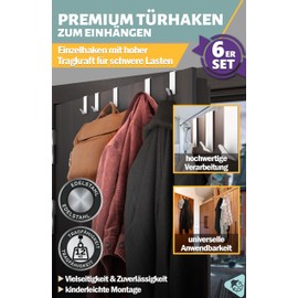 Menz Premium Door Hooks for Hanging, Set of 6 - Individually Usable Clothes Hooks Door Made of Stainless Steel, High-Quality Door Coat Rack - White Hooks for Hanging, Door Hook Rail with High Load