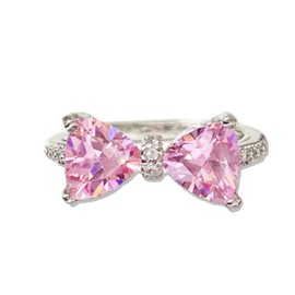 xdlhghe Bow Ring for Women Silver Pink Crystal Adjustable Dainty Cute Womens Ring Jewelry Gift (Pink)