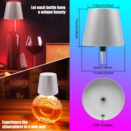 Wireless Bottle Lamp with Remote Control, Rechargeable RGB Wine Bottle with 3Modes Light Dimming, Waterproof Bottle Touch Lamp Head for Room, Bar, Restaurant and Party Decorations(Silver RGB)