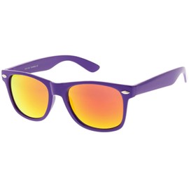 zeroUV - Modern Wide Arms Colored Mirror Square Lens Horn Rimmed Sunglasses 52mm (Purple/Orange Mirror)