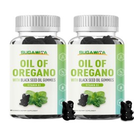SUGAWITA Oil of Oregano with Black Seed Oil + Vitamin D3 | 3 in 1 Oregano Oil 500mg Gummies for Immune Health | Retains High Concentrated Carvacrol & Thymoquinone | Non-GMO, Vegan | 120 Chewable