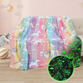 Catalonia Classy Cuddly Blanket Children Glow in the Dark Unicorn, Soft Fluffy Fleece Plush Children's Blanket for Sofa Bed, Cuddly Warm Gift Blanket for Girls, 150 x 130 cm, Unicorn