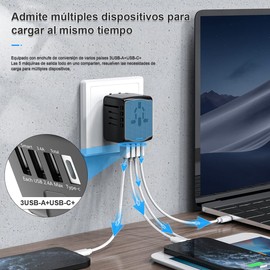 Adaptador de Viaje Internacional,Adaptador de Enchufe Internacional Universal,Adaptador Universal de Viaje con 4 Salidas,3 Puertos USB y 1 Tipo C,Disponible en Europa,Asia,Reino Unido,UU.,Australia