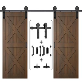 Arti-Life 12ft Heavy Duty Sturdy Sliding Barn Door Hardware Kit with Door Hook and 2 Handles, Double Door-Smoothly and Quietly, Easy to Install - Fit 1 3/8-1 3/4" Thickness & 36" Wide Door Panel