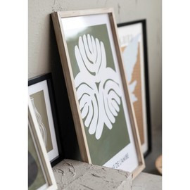 Bloomingville Wood Framed Glass Décor with Abstract Floral Print, Olive Green and White Wall Decor, 20" L x 1" W x 28" H