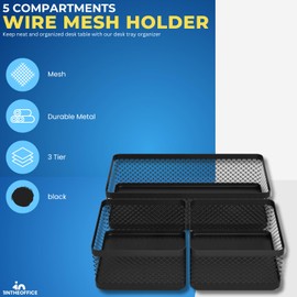 1InTheOffice Mesh Collection Desk Drawer Organizer Tray 3 Compartment - Stackable, Matte Black (2pack)